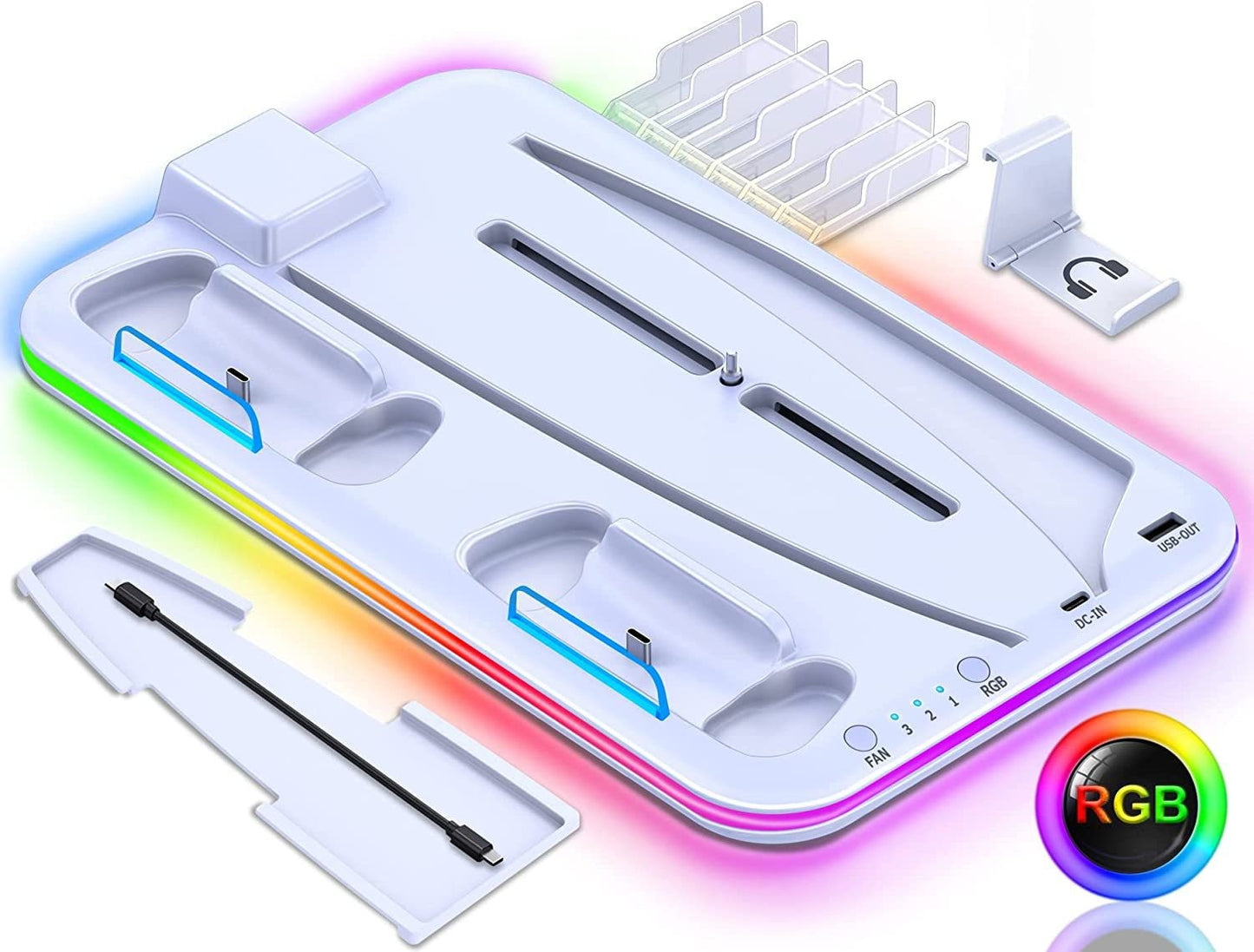 PS5 Charging Dock with RGB Light for Controllers and Headset